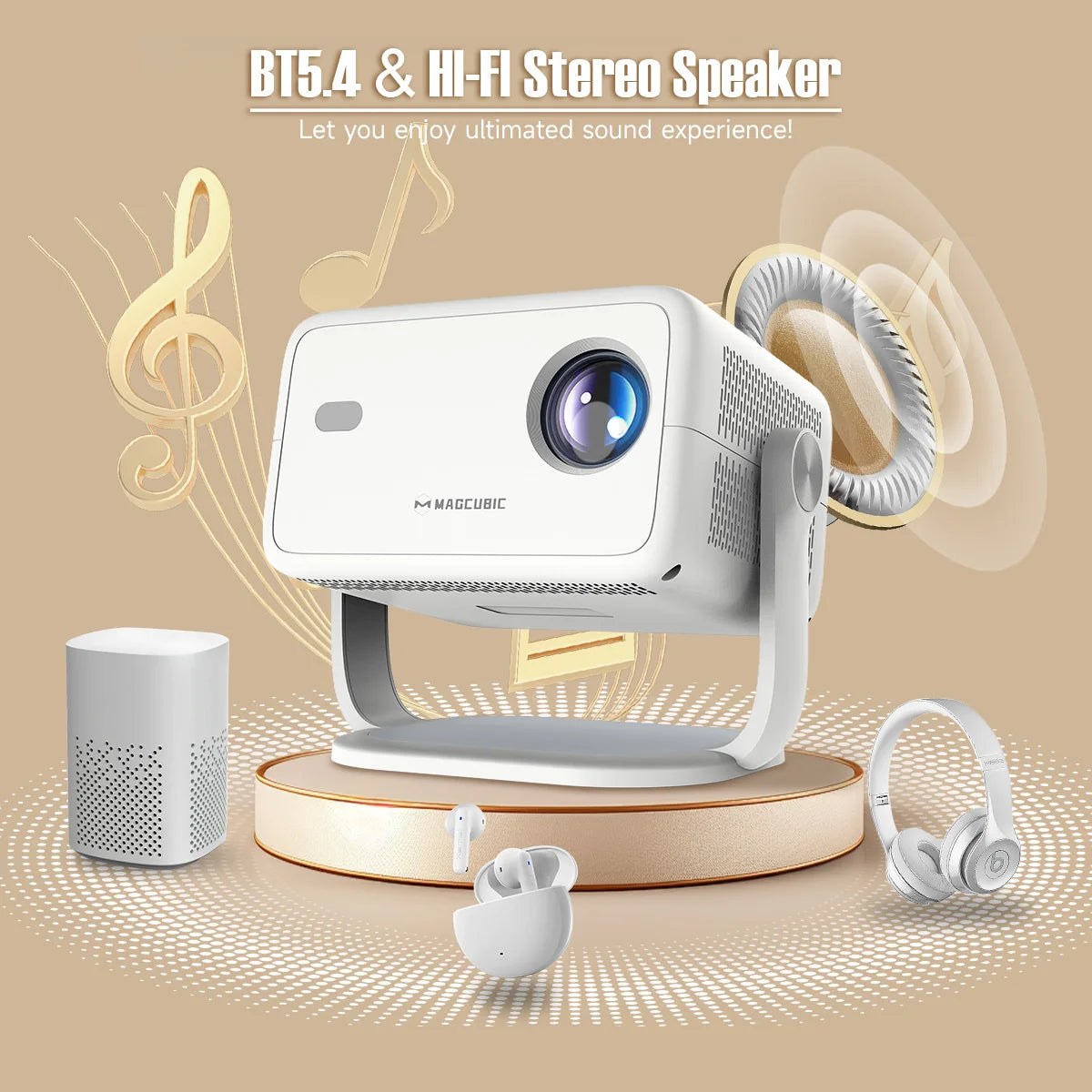 Magcubic Native 1080P 650ANSI 8K Android 14 L018 360° Projector With Auto Keystone Focus Air Mouse Wifi6 BT5.4 Portable Outdoor