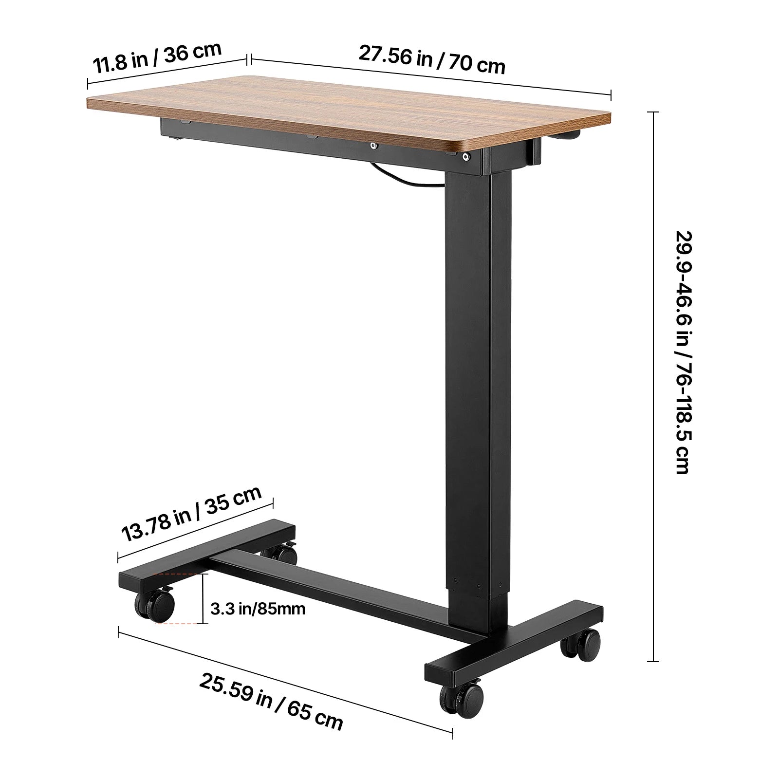 Adjustable Overbed Table with Wheels & Tilt Top for Bedside Work