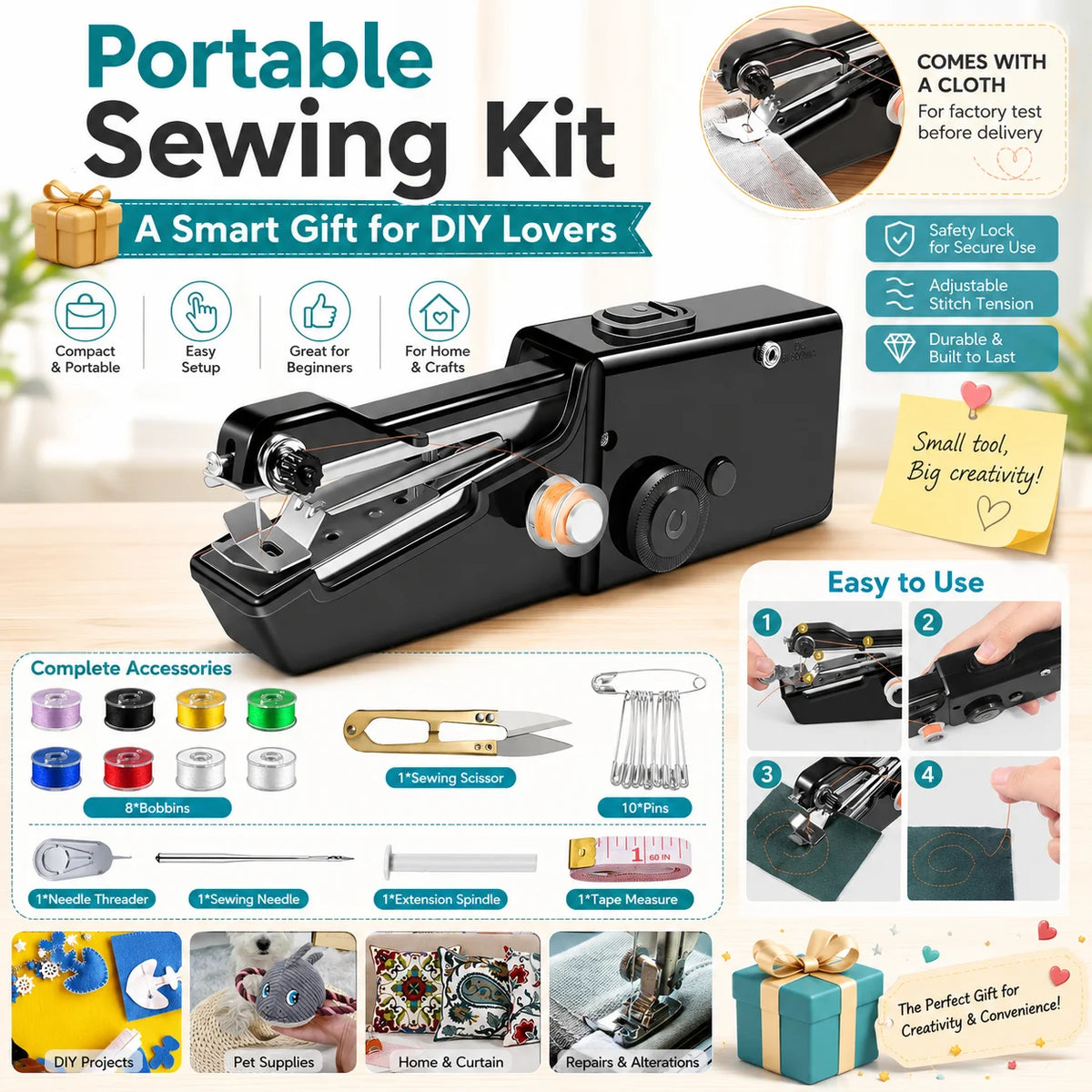 Handheld Mini Sewing Machine with Repair Accessories