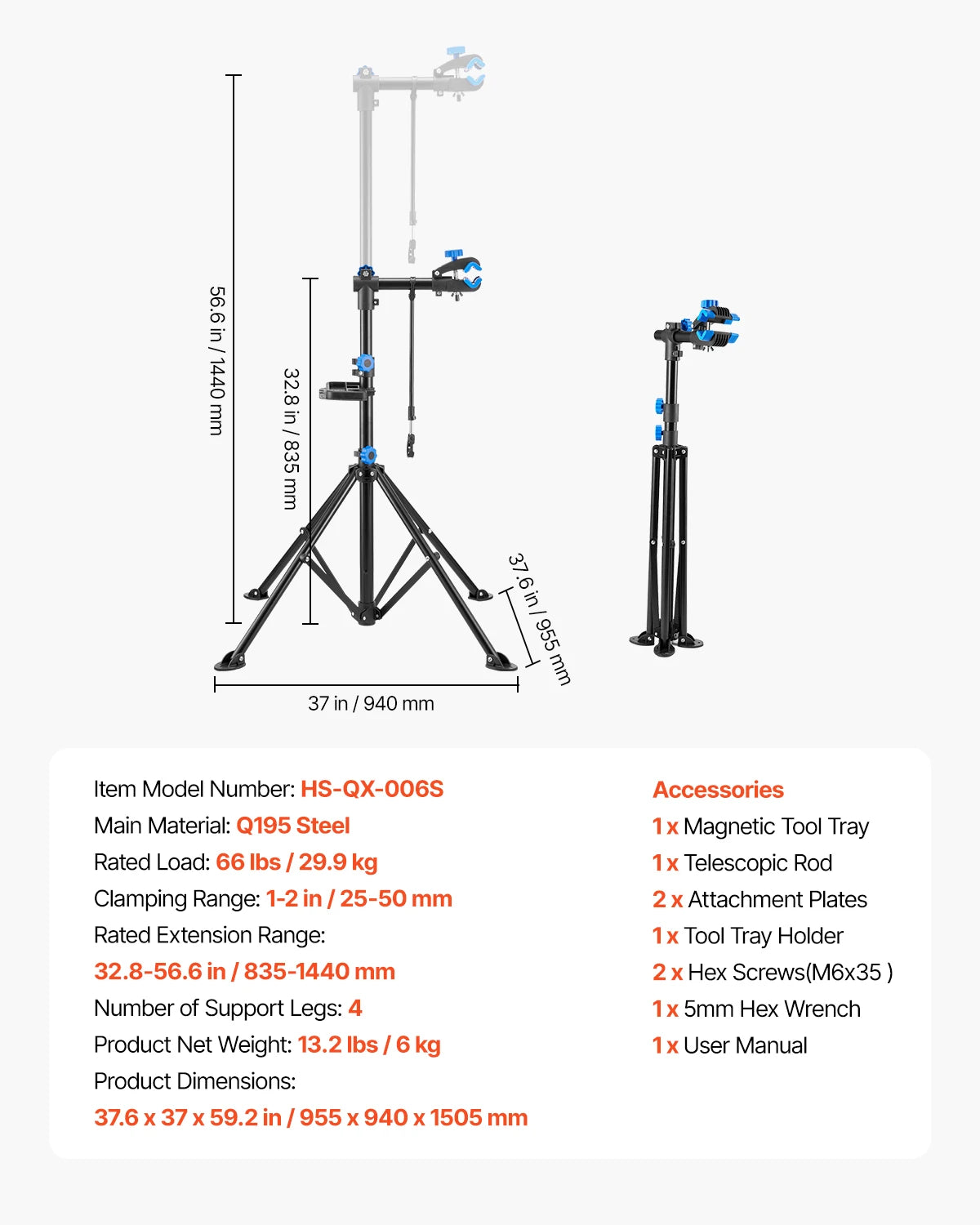 Adjustable Bike Repair Stand Foldable Work Stand with 360° Clamp