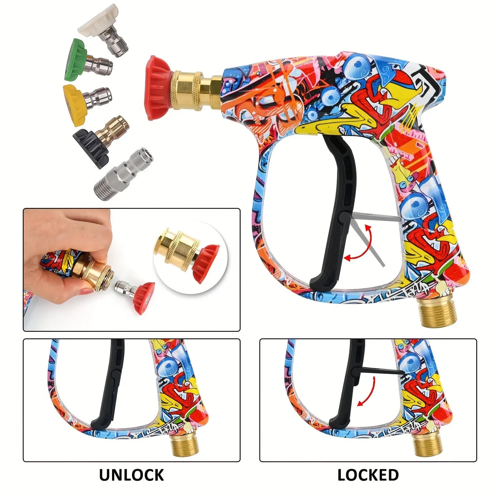 2175PSI Pressure Washer Gun, Graffiti Shell, 1L Foam Cannon, 1/4" Quick Nozzle Kit & Rubber Holder, Fits Karcher K-Series