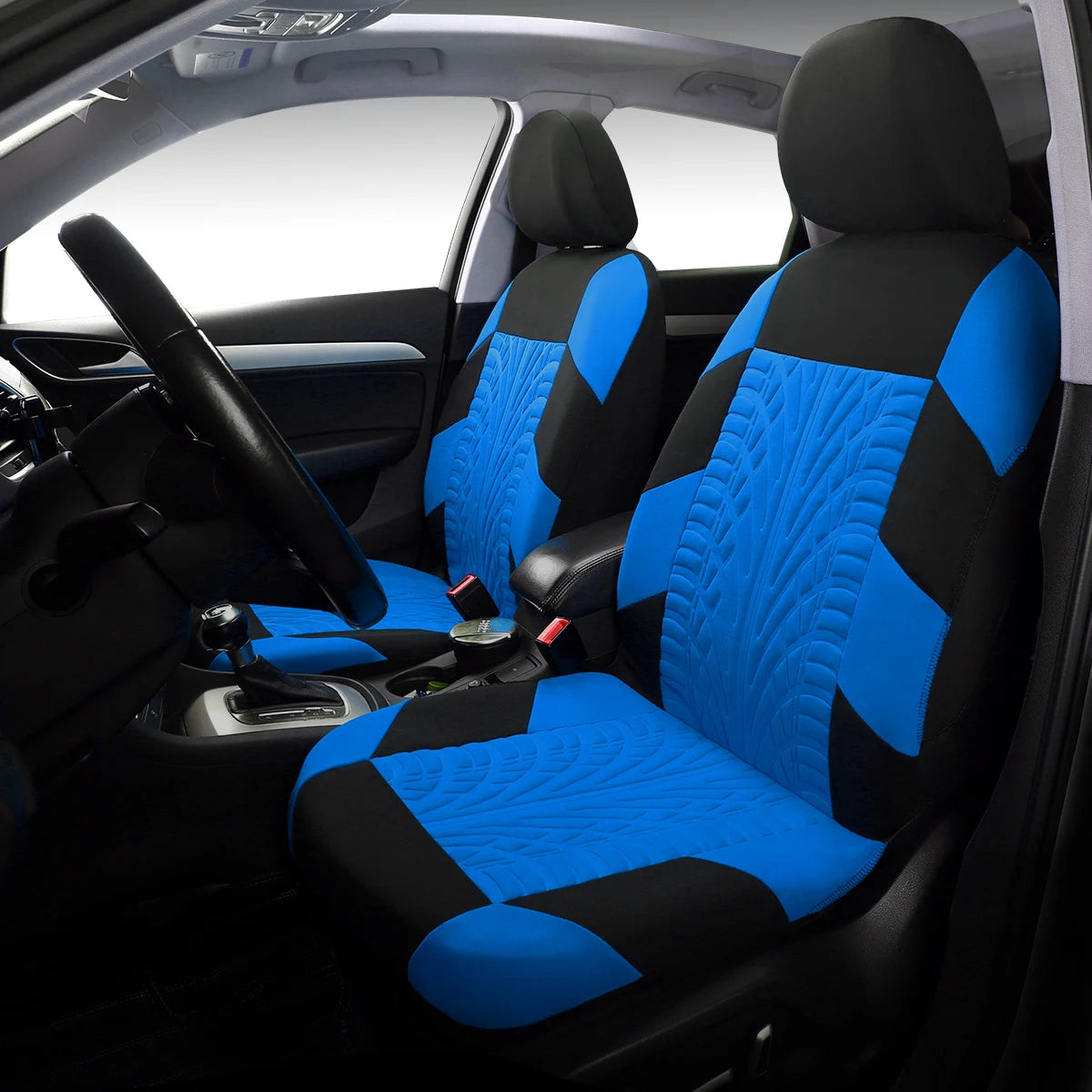 Автомобільні чохли на сидіння з тисненням у вигляді слідів шин – універсальний комплект, сумісний з подушками безпеки