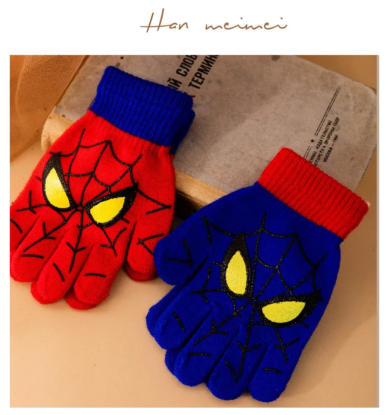 Diseny Spiderman Winter Children's Warm Gloves Marvel Anime Cartoon Knitted Gloves Cute Decoration Kids Christmas Gifts 5-10Y