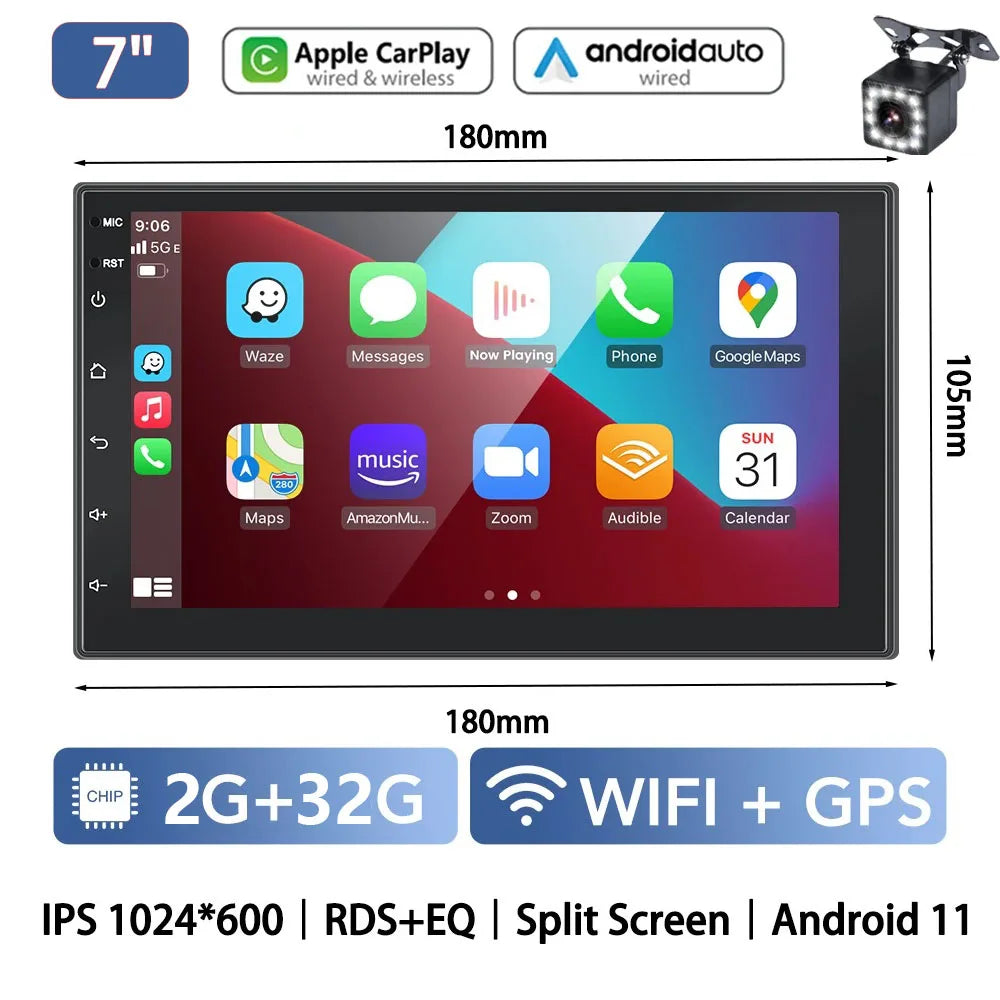 Radio samochodowe 2 Din odtwarzacz multimedialny wideo z CarPlay i Android Auto