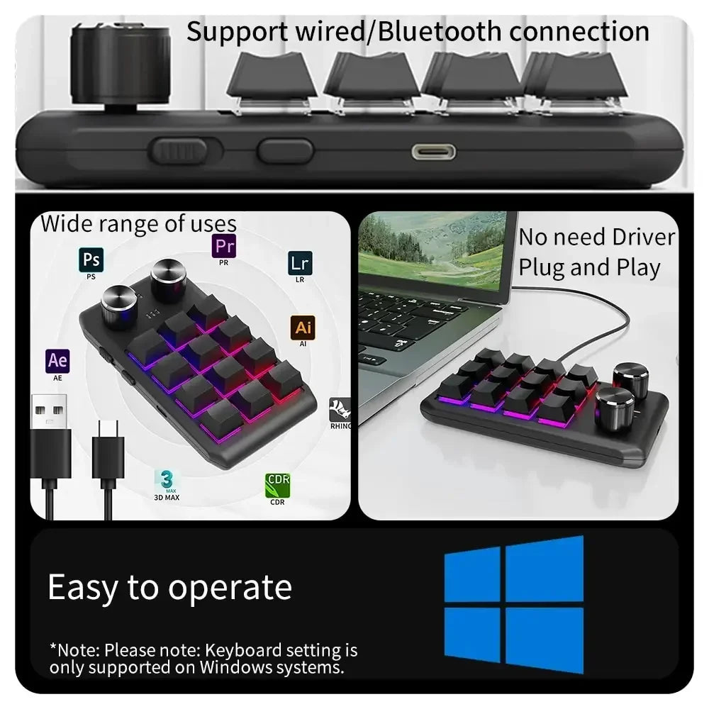 Clavier macro Bluetooth à 12 touches avec deux molettes