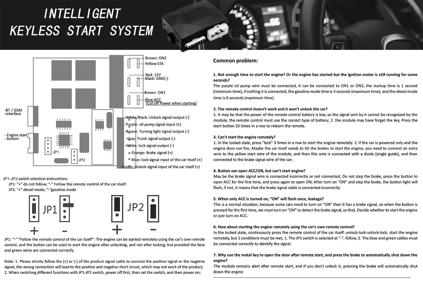 Car Alarm Keyless Entry & Remote Start System with Push Start