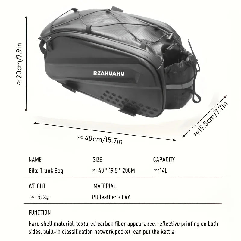 Sacoche noire pour porte-bagages arrière de vélo avec poche pour bouteille