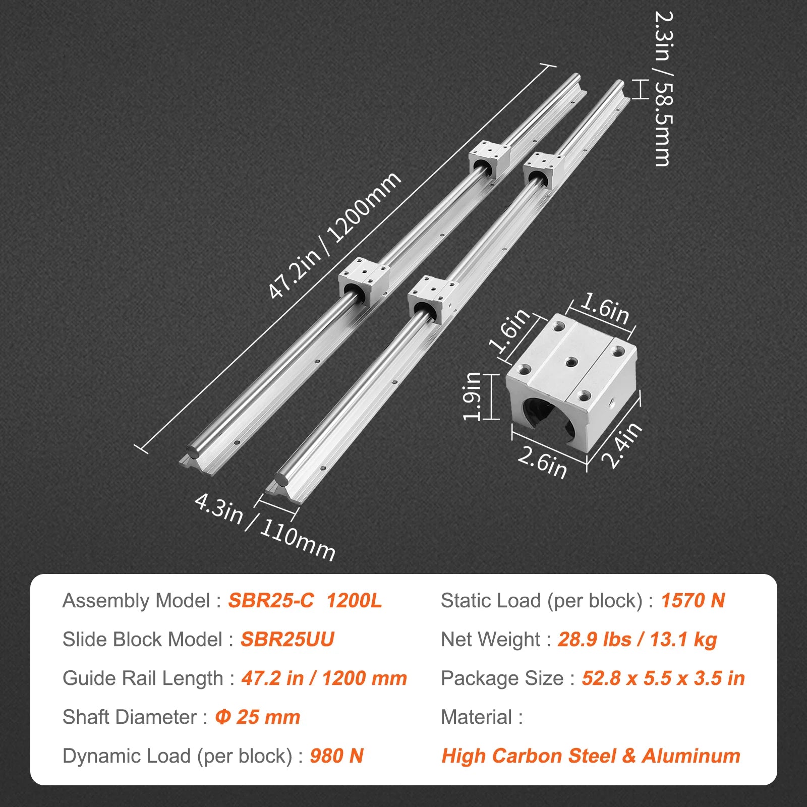 SBR Linear Guide Rail Kit with 4 Bearing Blocks for CNC & DIY