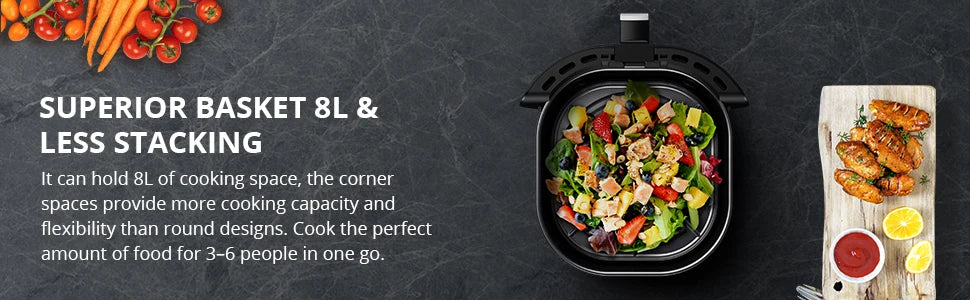 Air Fryer 8QT Oilless Cooker with Viewing Window and Digital Presets