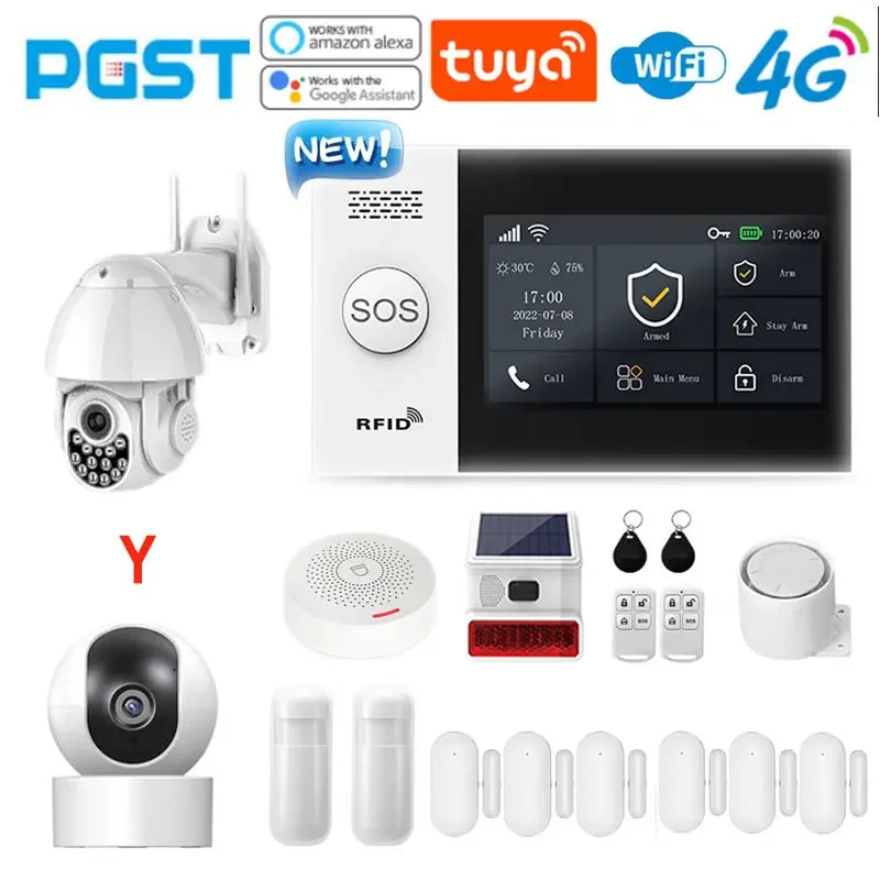 PGST PG-107 4G Tuya bežični WIFI GSM kućni alarm sustav sa sigurnosnim kamerama senzor pokreta vrata osigurač alarm burglar Alexa & Google