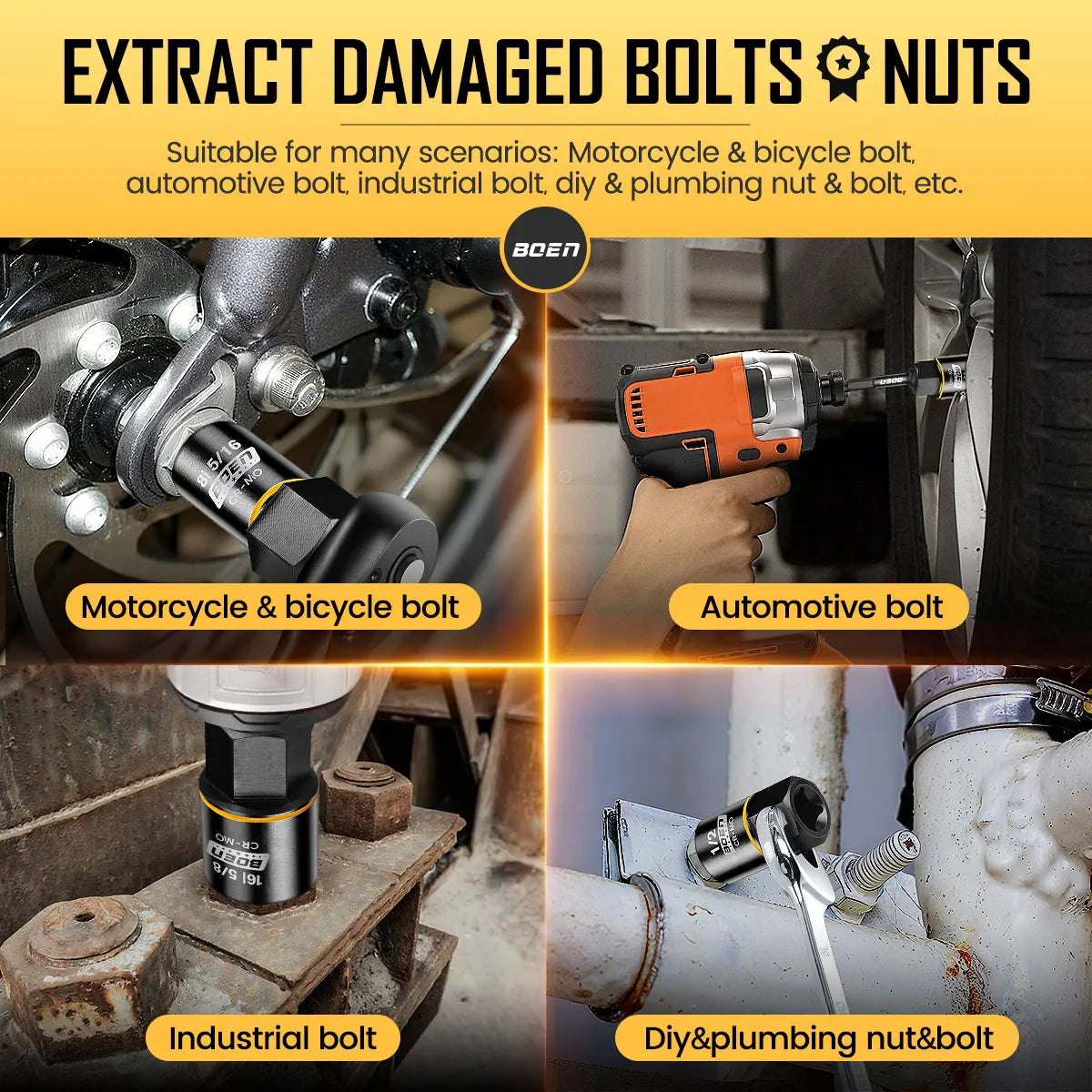 17-Piece Impact Bolt Extractor Kit for Damaged Bolts