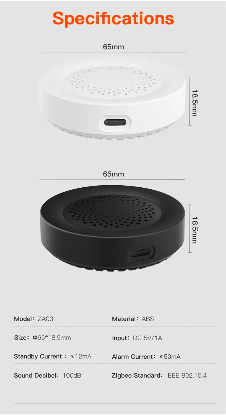 Tuya Zigbee Siren Alarm For Smart Home Security 100db Speaker Works With Alexa Yandex Alice Require Tuya Zigbee Hub.