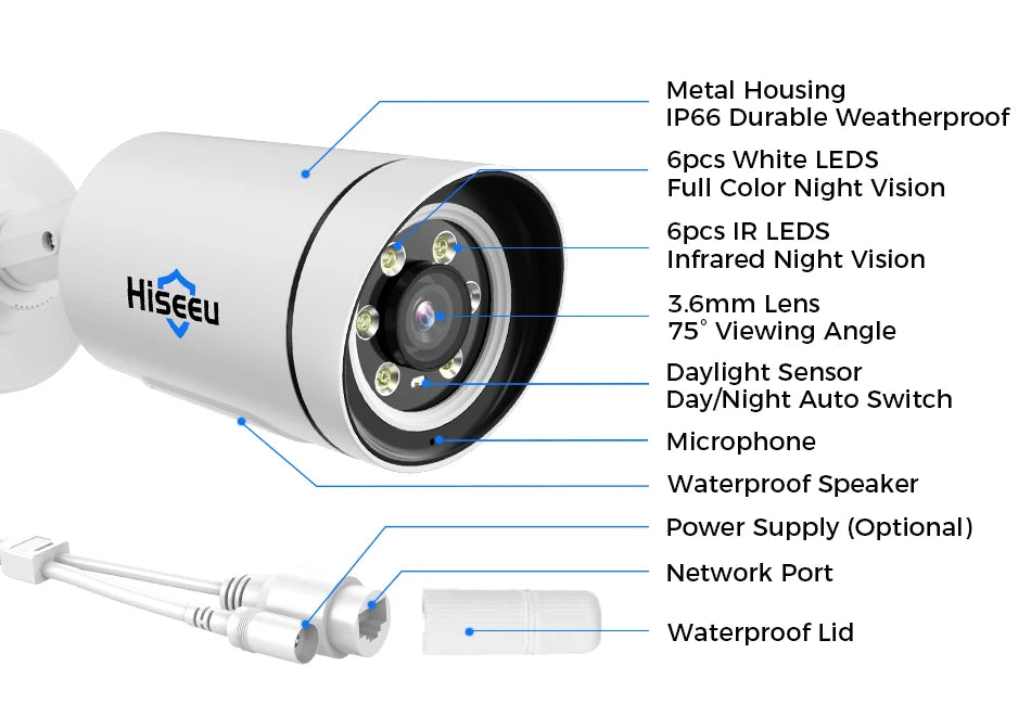 4K 8MP PoE IP Security Bullet Camera with Color Night Vision, H.265, ONVIF