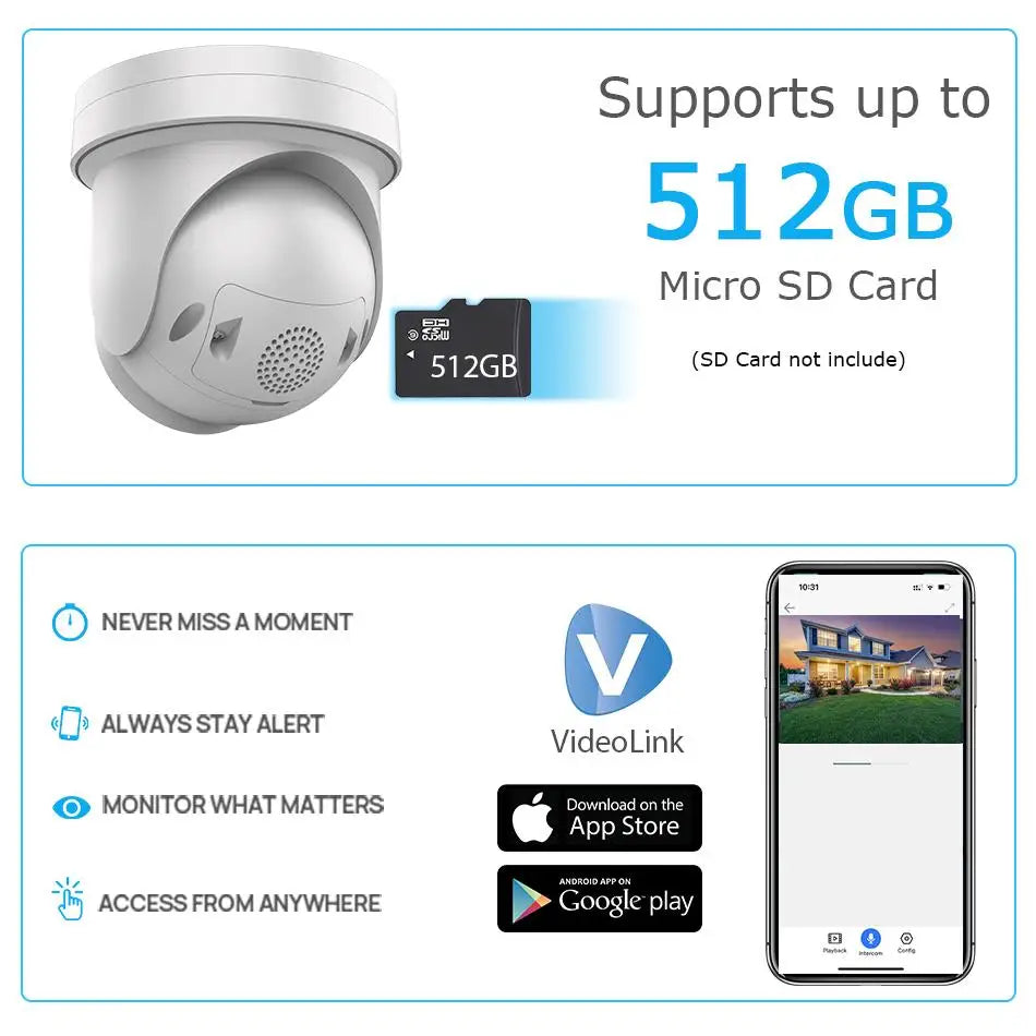 8MP ColorVu PTZ IP Camera 5X Zoom Hybrid Light 2-way Audio SD Card slot Network CCTV Camera Hikvision Compatible