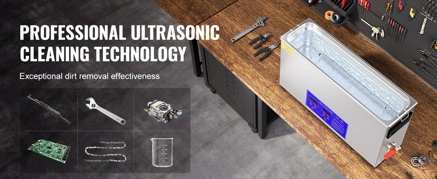Curățător ultrasonic 10L 40kHz 300W cu încălzitor și cronometru