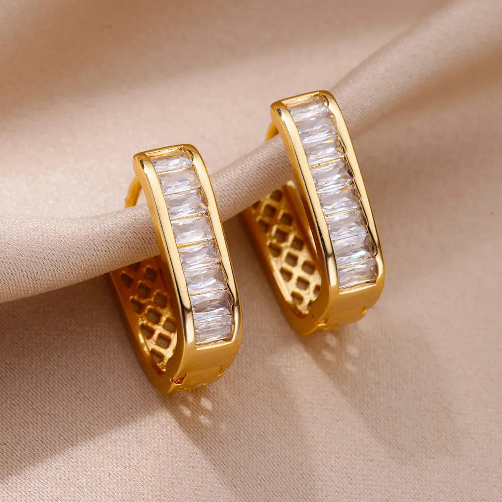 Shiny Zircon Circle Square Hoop Earrings for Women