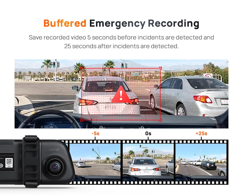 70mai Rearview Dash Cam S500 9.35'' Touch Screen 70mai S500 Car DVR 3K Super Capacitor Dual-Channel HDR Voice Control 24H Park