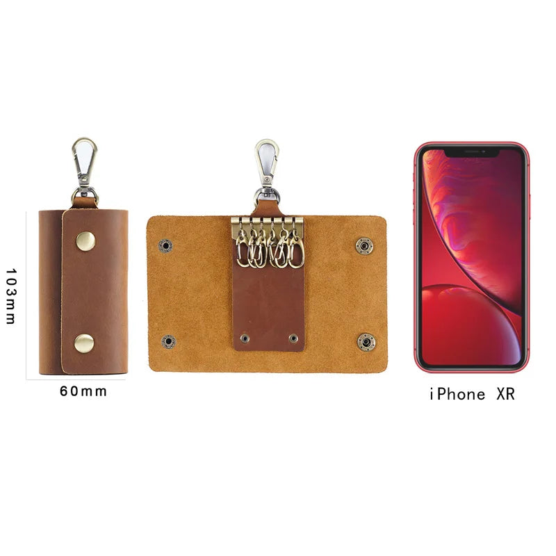 Handmade Genuine Leather Key Holder - Men's Organizer Pouch with Card Slot, Housekeeper Key Case & Wallet (Gift Ready)