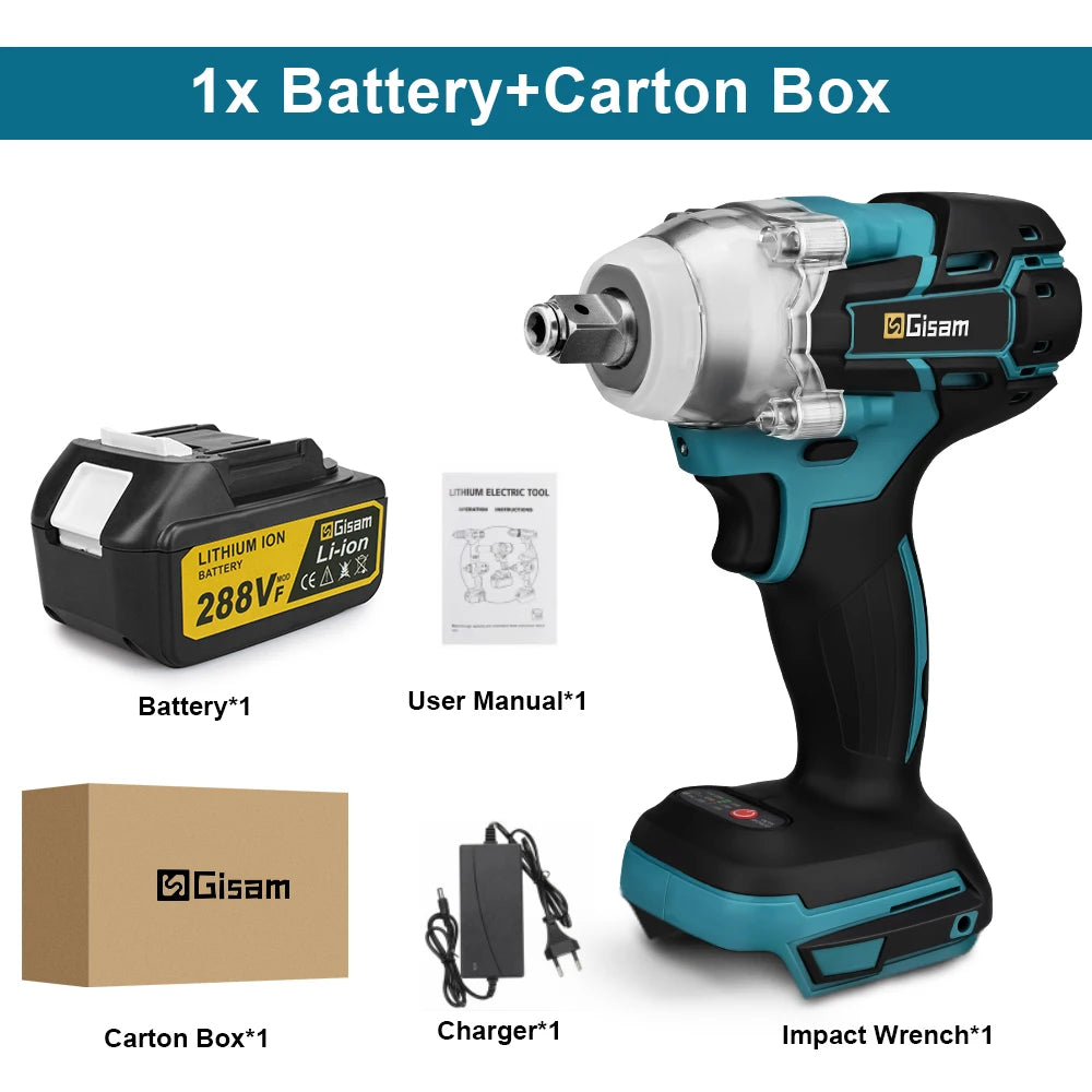 Gisam 520N.M Brushless Electric Impact Wrench for Makita 18V