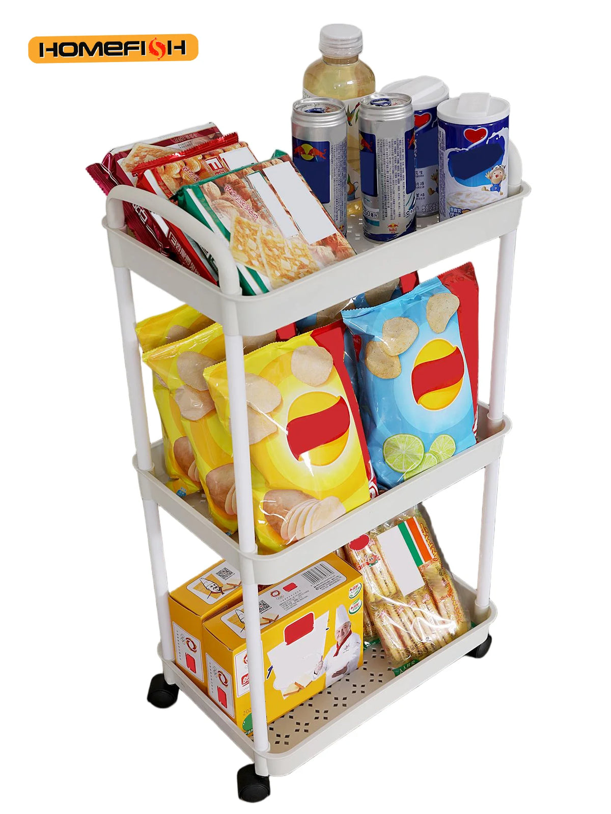 3-Tier Rolling Storage Cart, White