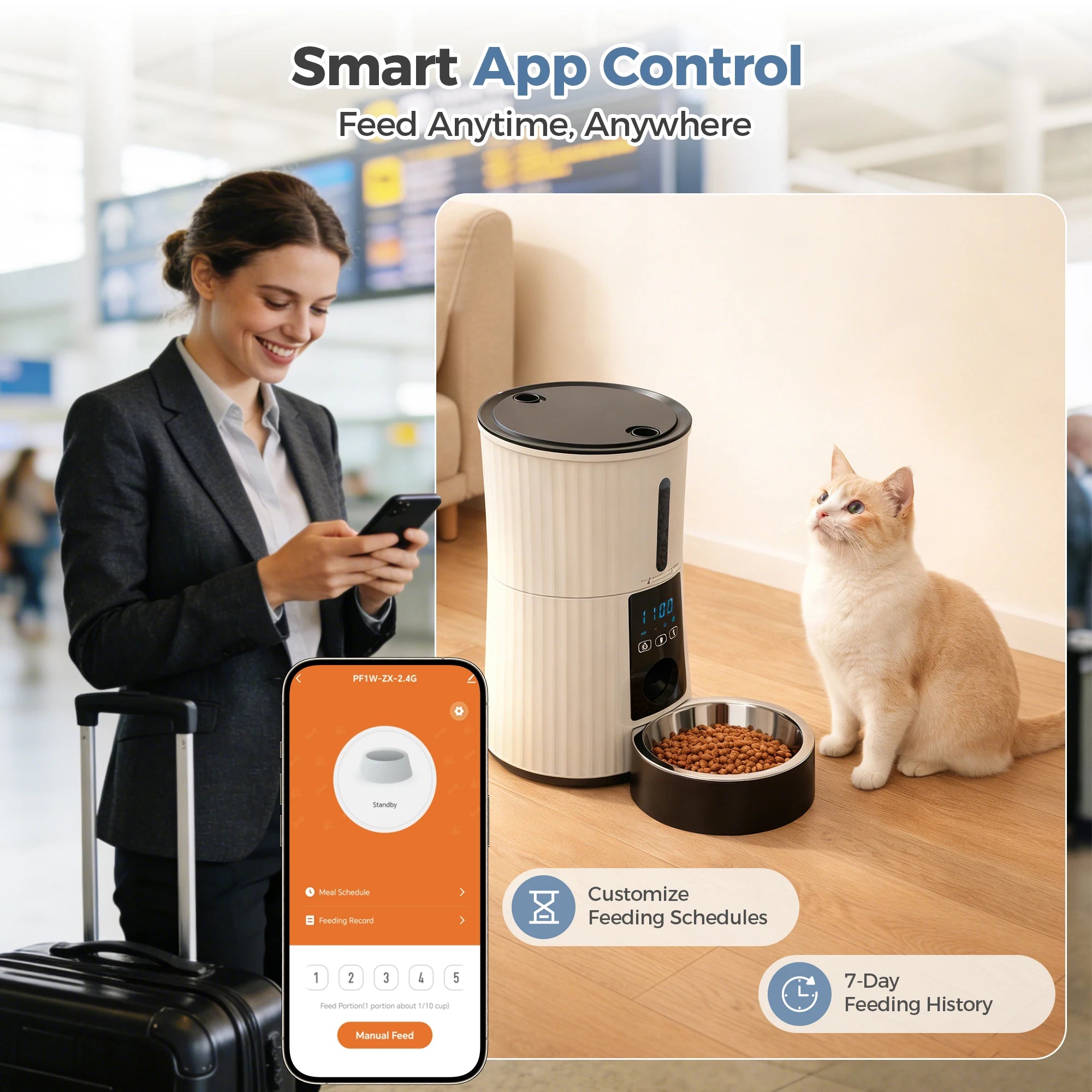 4L Automatic Cat Feeder with WiFi App Control & Timed Feeding