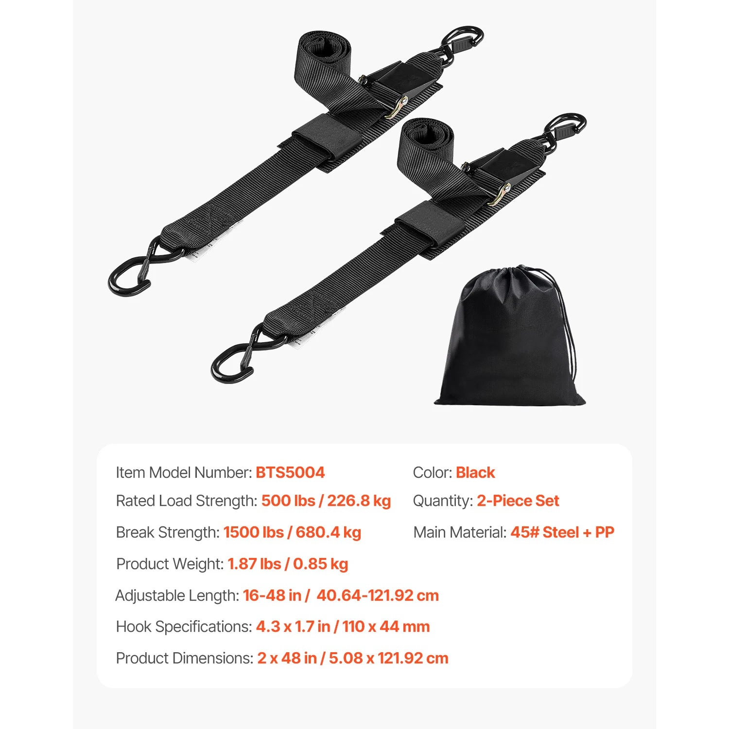 Indtrækkelige spændebånd 2in lastfastgørelse med S-kroge (2-pak)