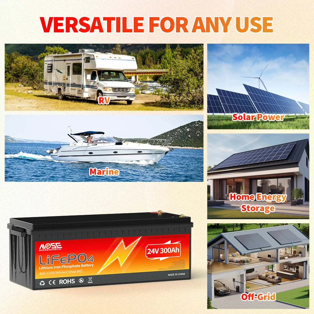24V 300Ah LiFePO4 батерия 7680Wh с 200A BMS