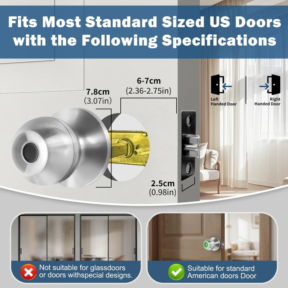 Smart Fingerprint Door Lock Knob with App Control, Password, Key Unlock and Auto Lock