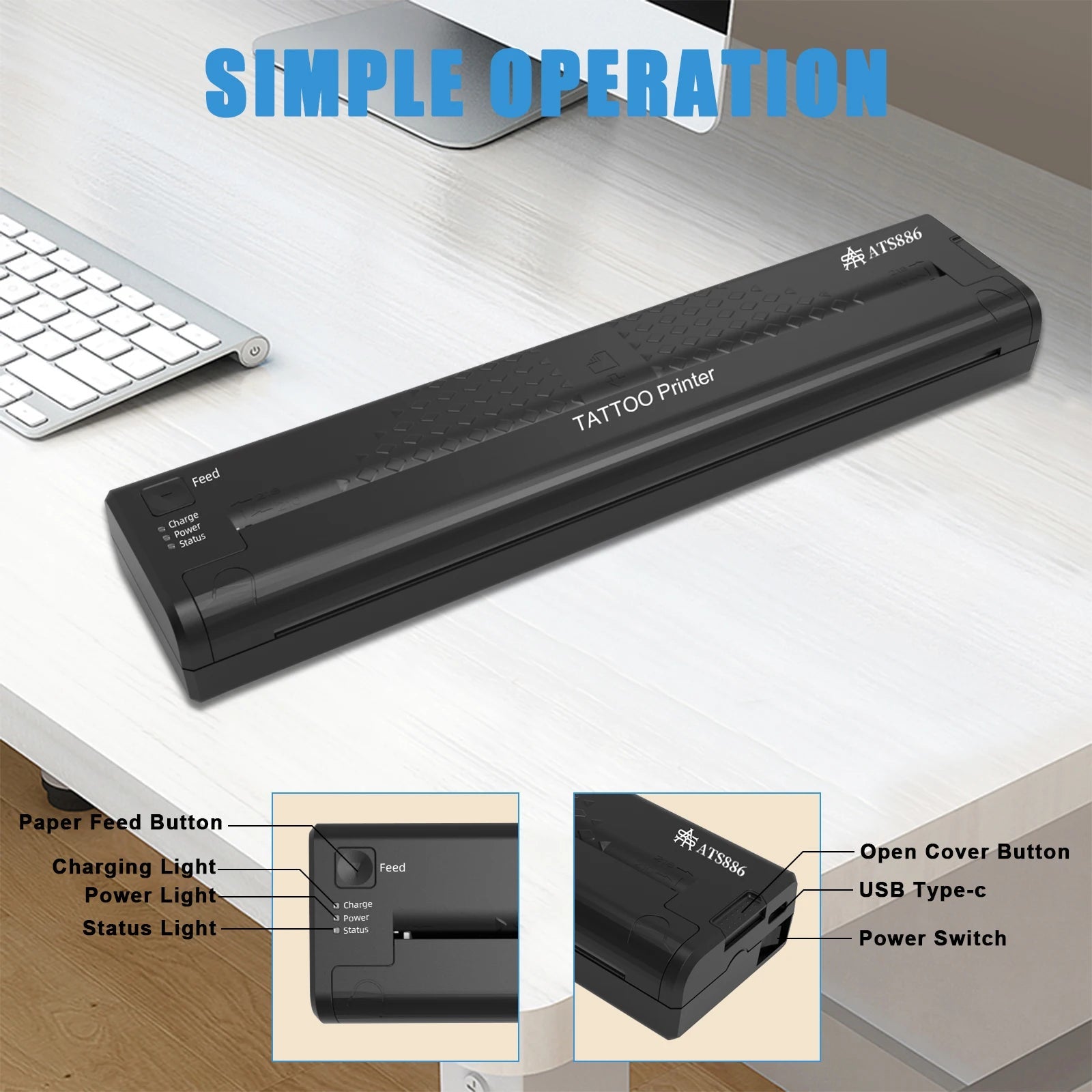 Tattoo Stencil Transfer Printer Machine ATS886 Tattoo Printer Portable Thermal Stencil Maker Line Photo Drawing Printing Copier