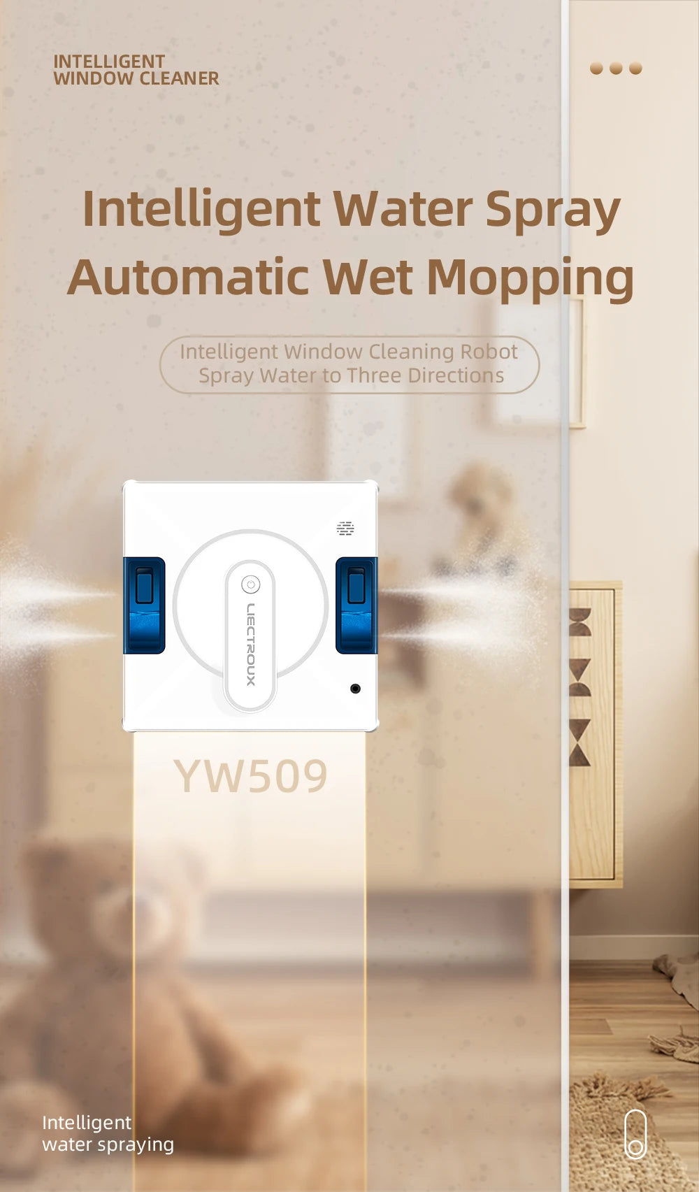 Window Cleaning Robot with Smart Navigation & 4-Way Water Spray