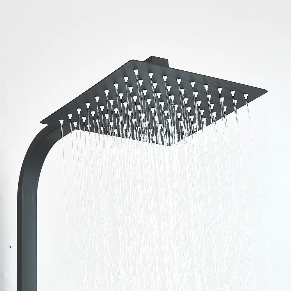 Black Wall Mounted Shower Faucet Set with Swivel Spout