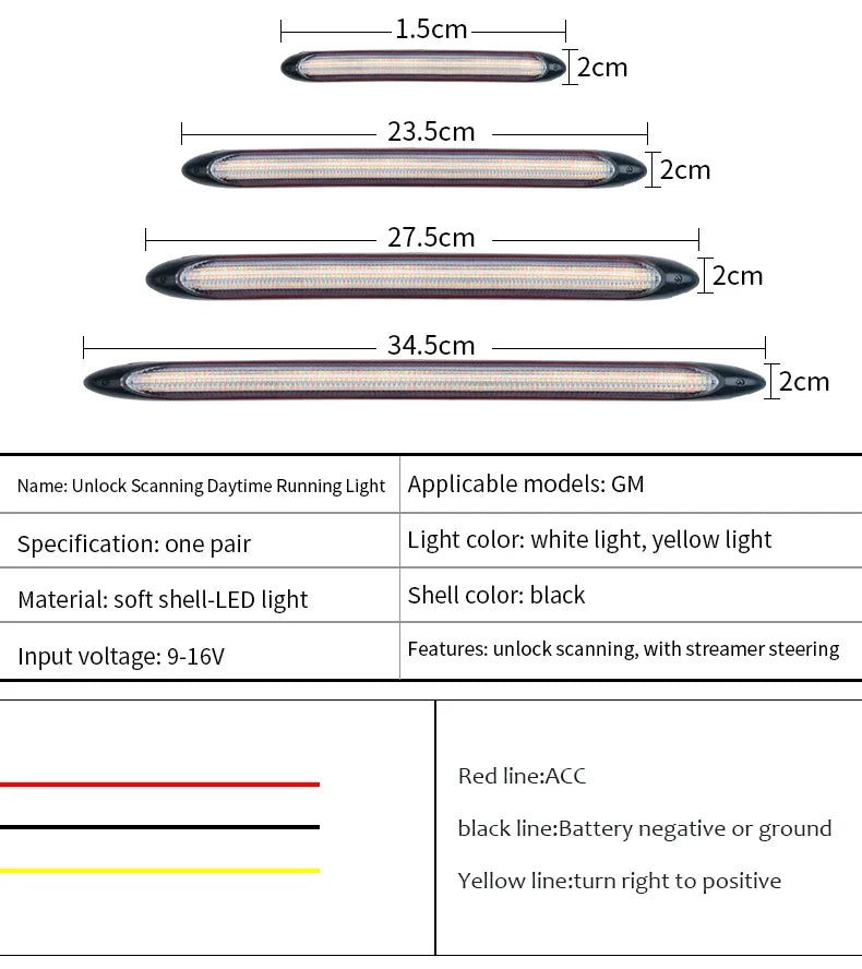 2pcs LED DRL Car Daytime Running Light Flexible Waterproof Strip Auto Headlights White Turn Signal Yellow Brake Flow Lights 12V