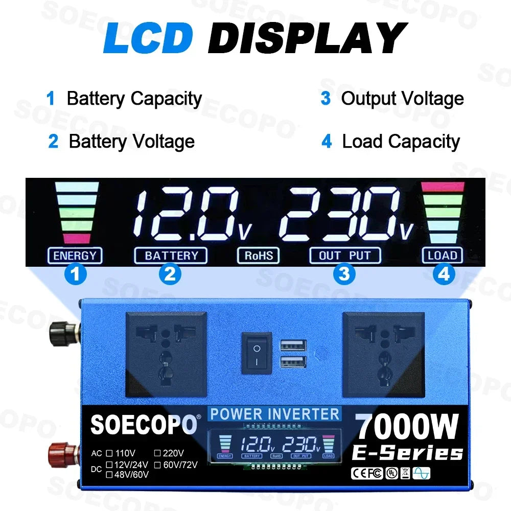 Inverter di Potenza 700W DC a AC 110V/220V con USB e Display LCD