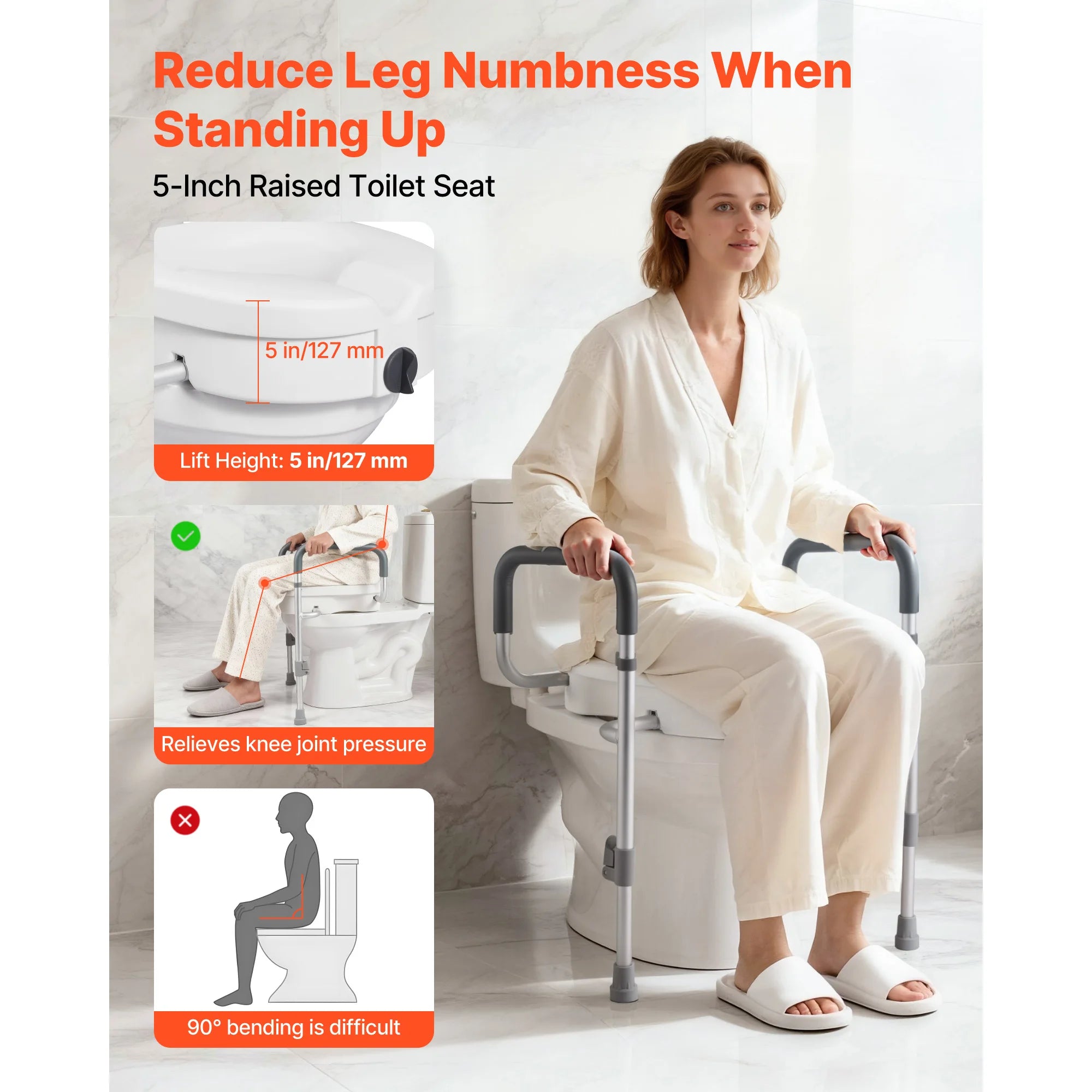 SucceBuy verhoogd toiletzitting met armleuningen, verstelbaar, draagvermogen 350 lbs, 5 inch hefhoogte met handgrepen voor senioren, ouderen en gehandicapten