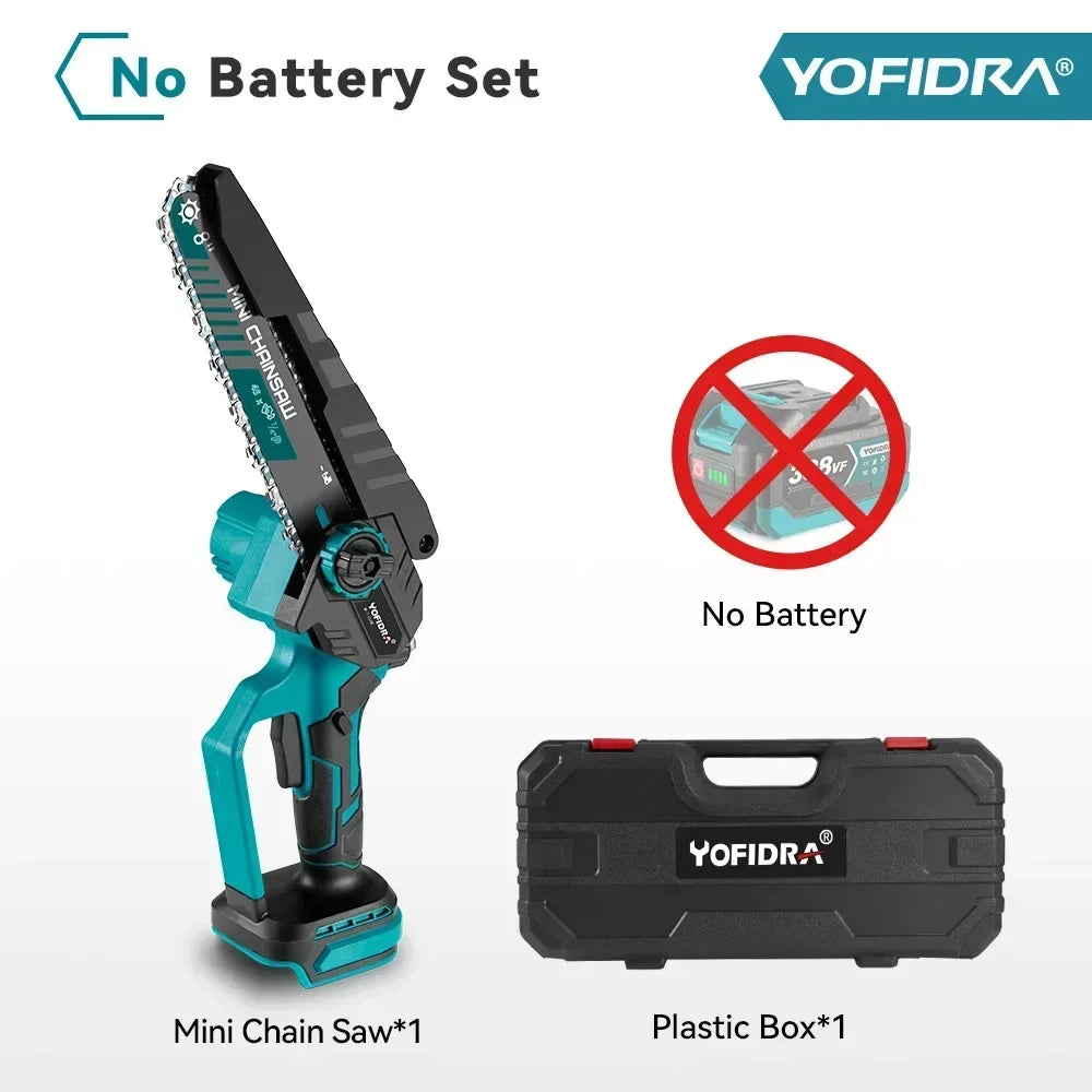 YOFIDRA 8 Inch Brushless Electric Chainsaw Cordless Rechargeable Garden Woodworking Cutting Power Tools For Makita Battery Pin