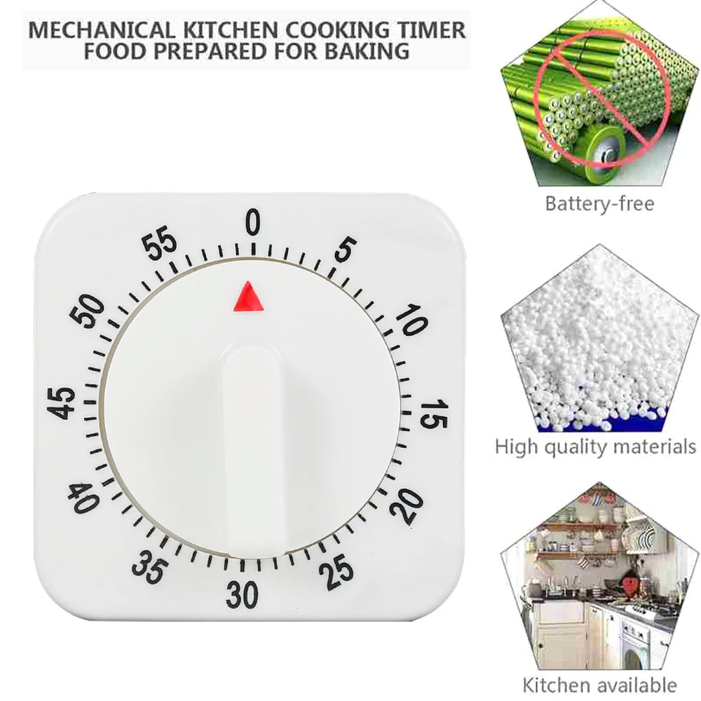 Wind-Up Kitchen Timer, Mechanical 60-Minute Dial, 4 Styles