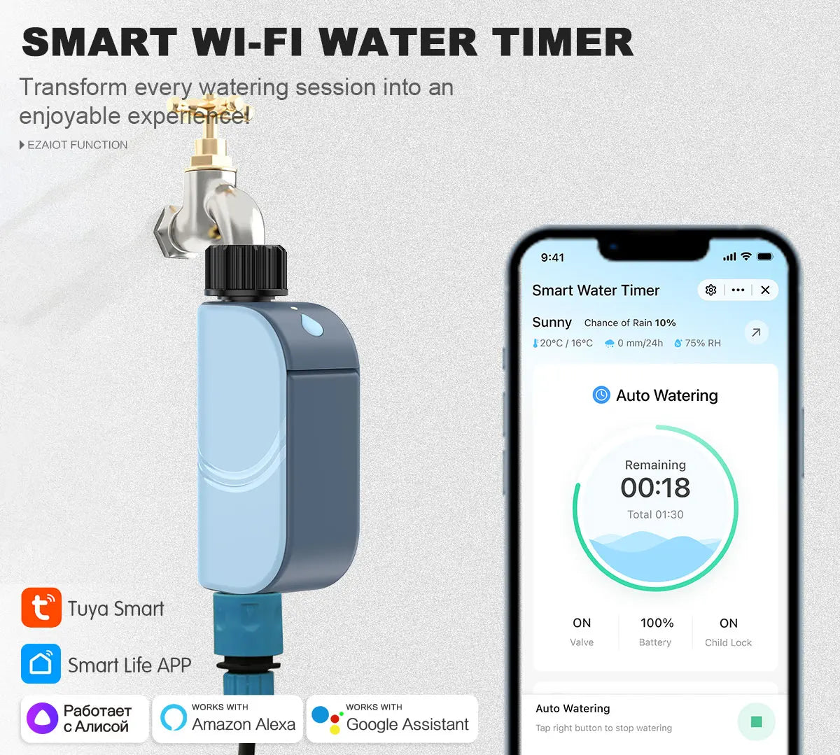 Temporizador de Regas WiFi Tuya