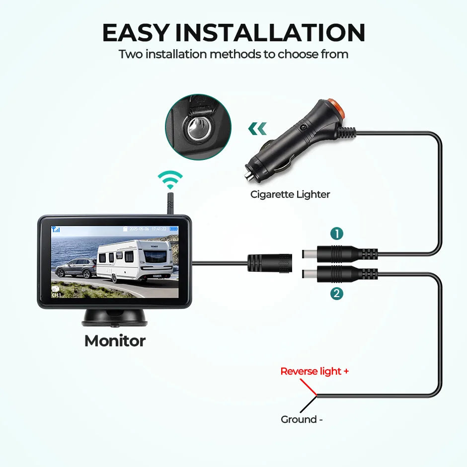 7'' Magnetic Solar Charging Wireless DVR Camera with 1080P Touch Monitor BSD Blind Spot Alarm, for Truck/RV/Trailer/Forklift