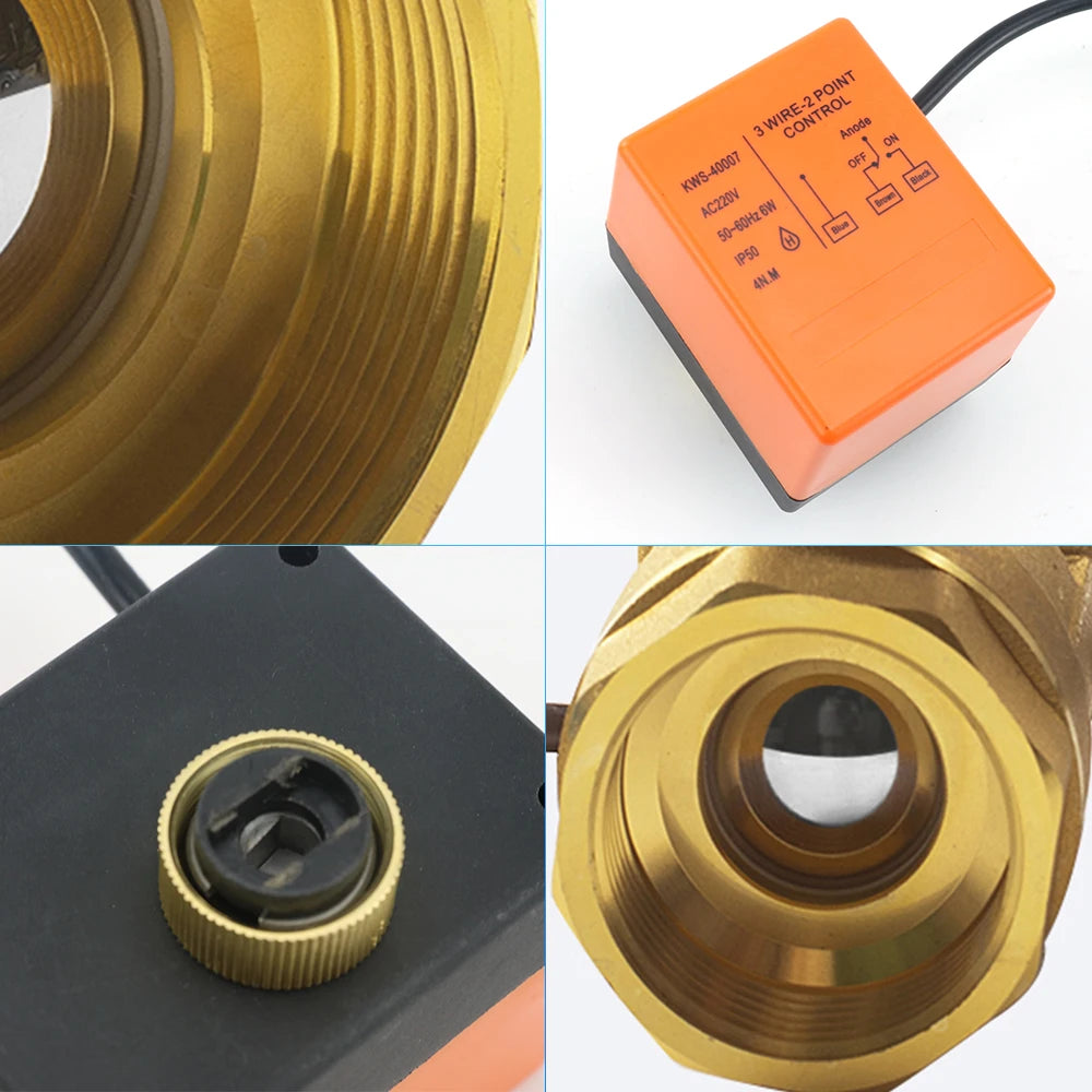 1/2" 3/4" 1" 2-veis motorisert kuleventil i messing DN15/DN20/DN25, elektrisk magnetventil med tre ledninger og to styringer, 220V AC 12V DC