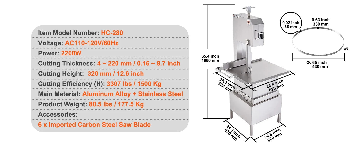Commercial Electric Meat Bandsaw for Frozen Meat and Bone