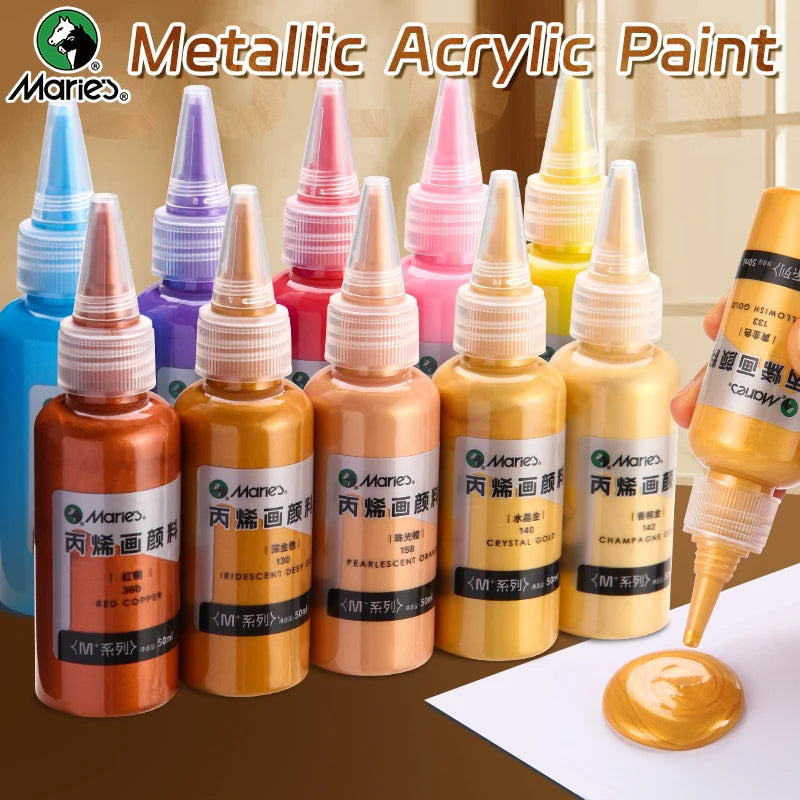 50ml Metallic Acrylic Paint in Pearlescent Gold & Silver