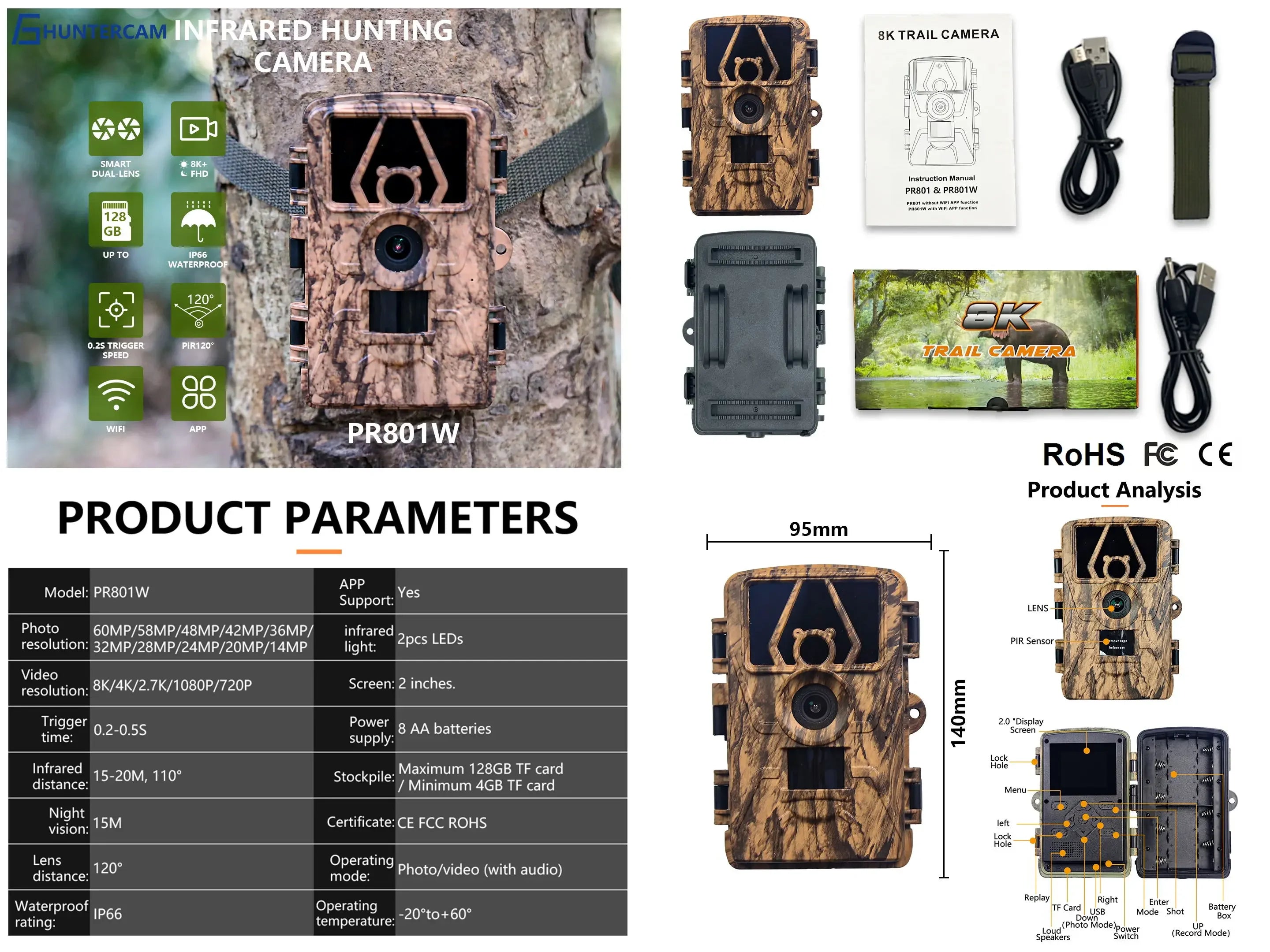 PR801W 8K WiFi Trail Camera with 60MP Night Vision