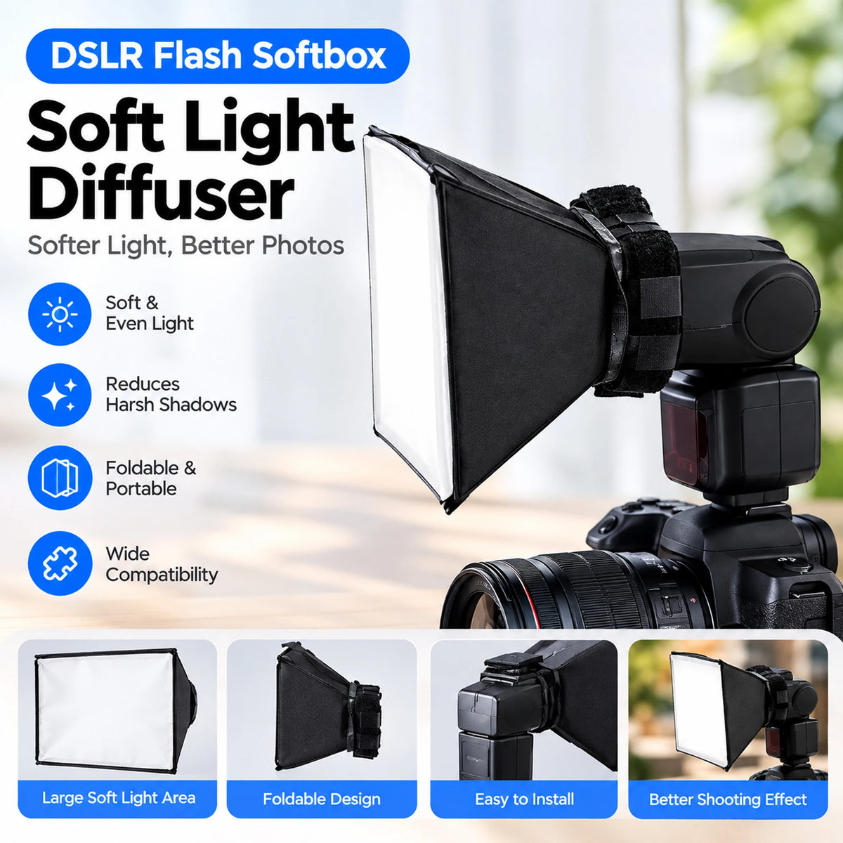 Foldable Camera Flash Diffuser Softbox, 125 x 100 mm