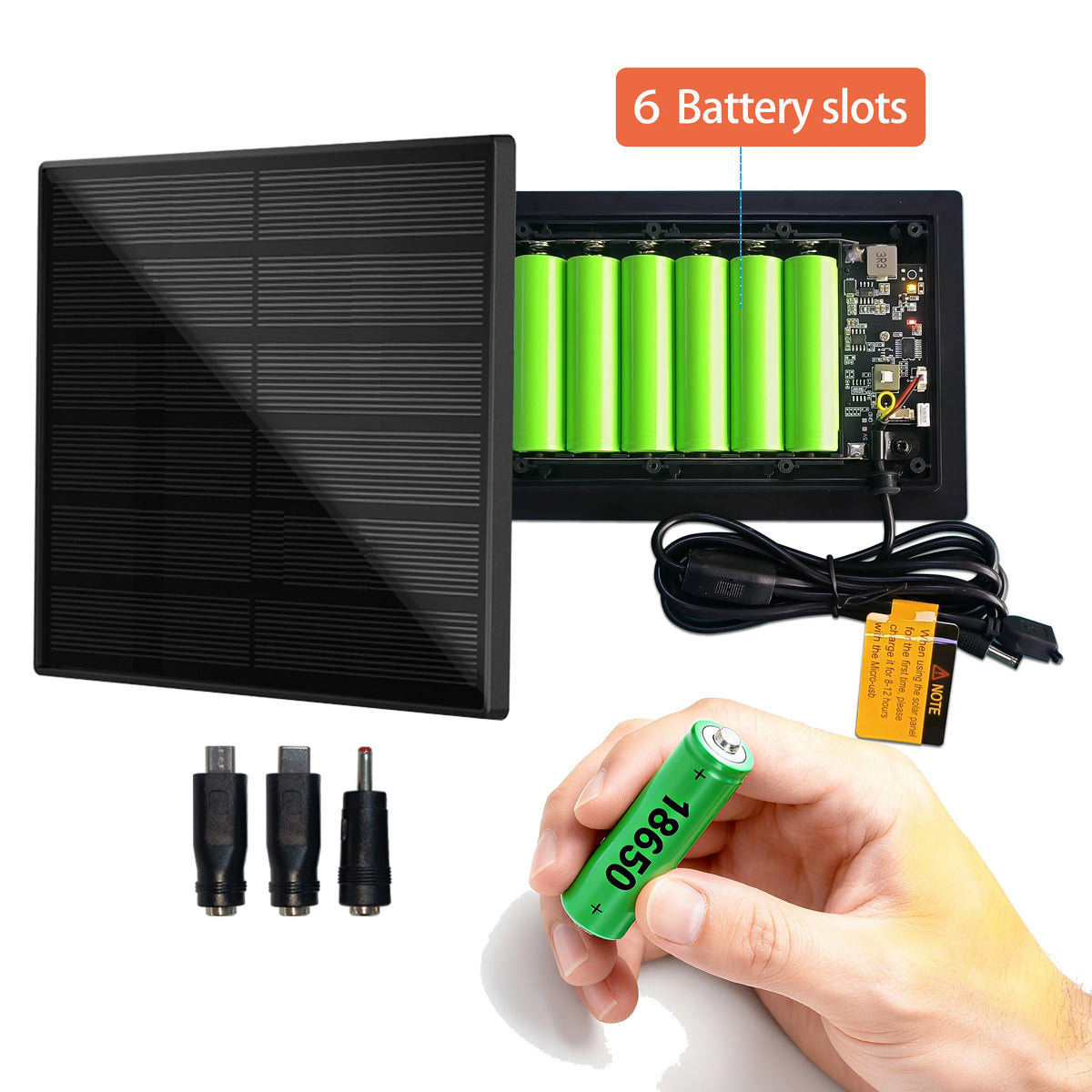 4W Solar Panel Charger with 5V Output and 18650 Battery Slots