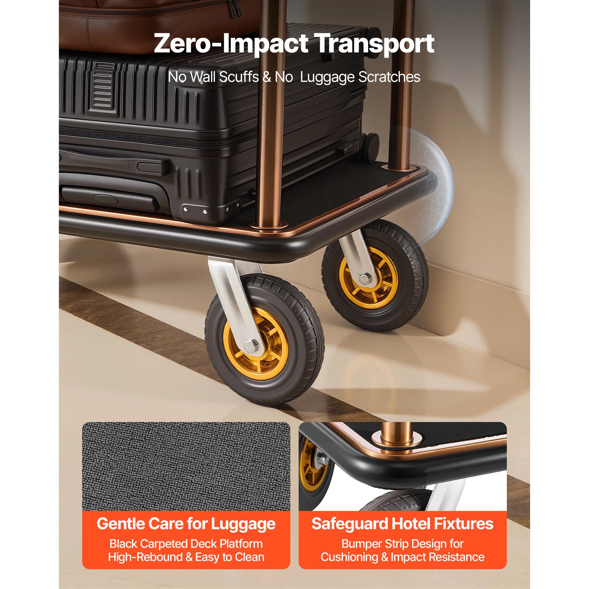 SucceBuy 1200 lbs Hotel Luggage Bellman Cart with 8in Wheels Solid Commercial Luggage Carrier Rolling Trolley for Hotels Resorts
