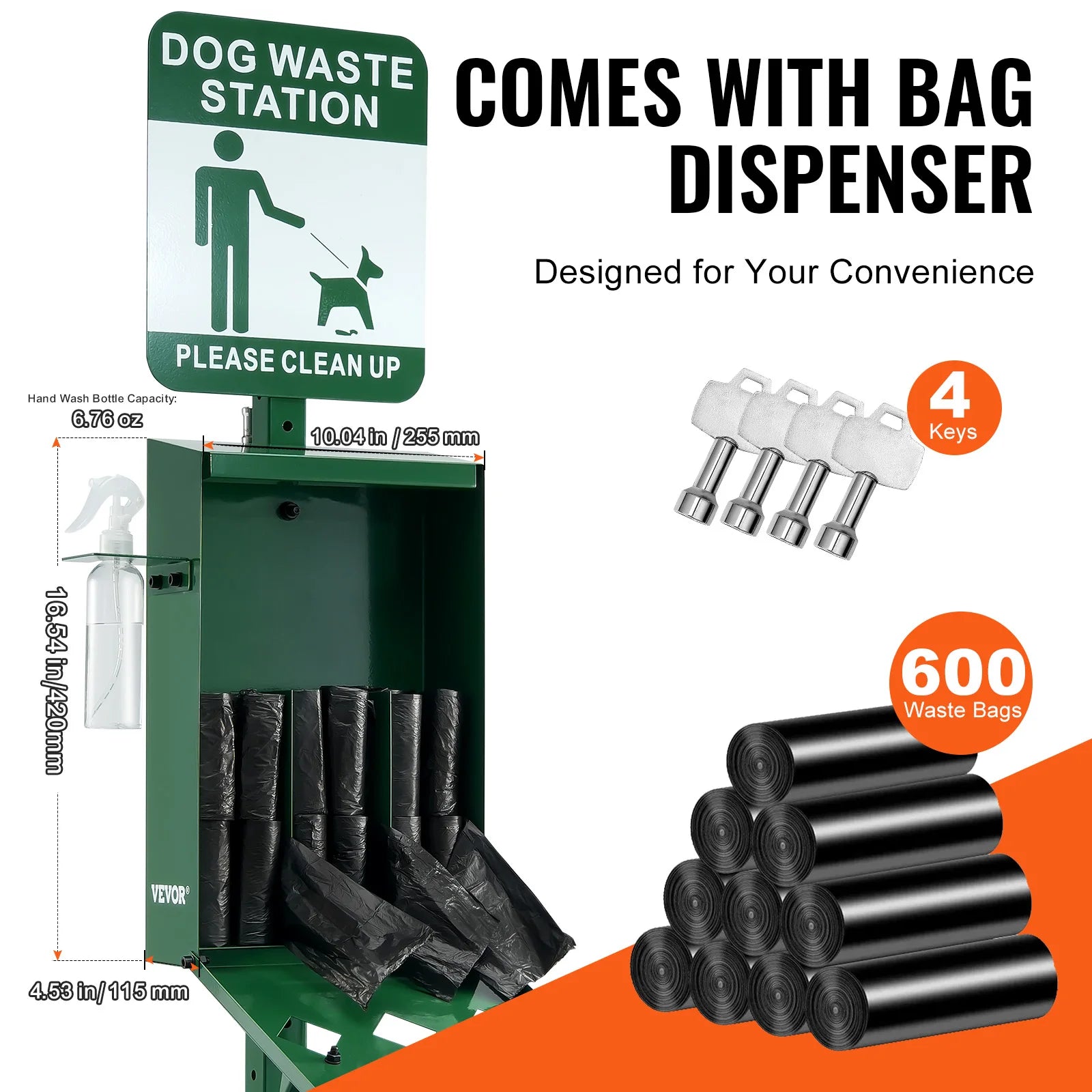 SucceBuy Hundekot-Station mit Handwaschflasche, Hundekot-Station mit Beutelspender, Hundekot-Entsorgungssystem für Outdoor-Bereich