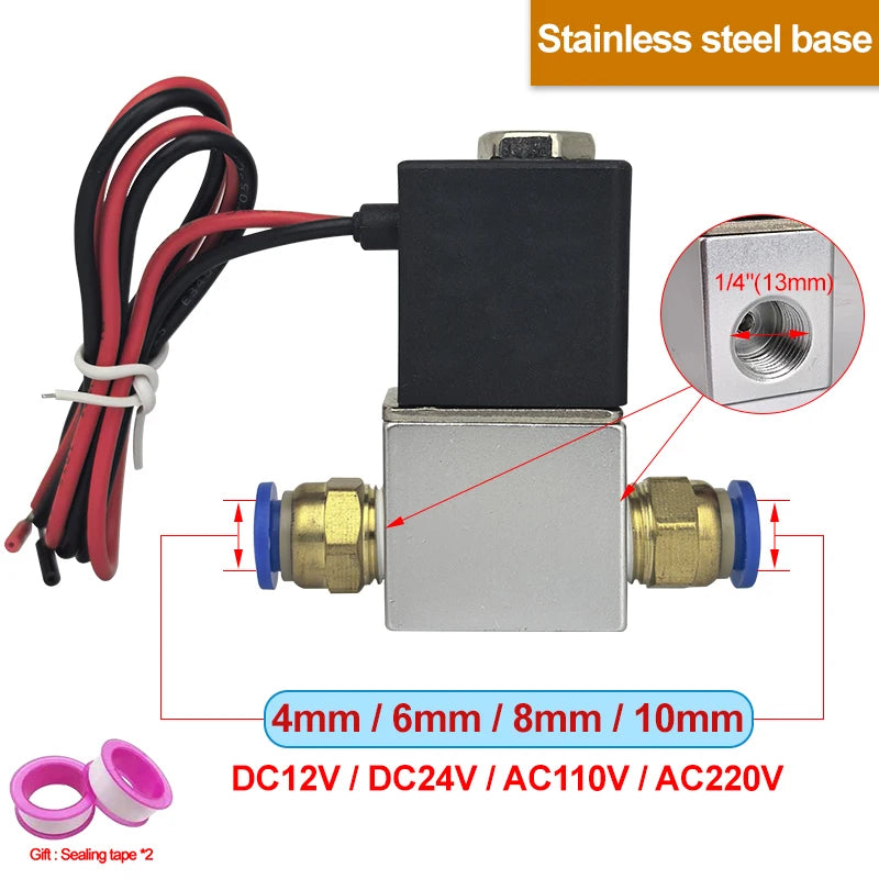 Normalt lukket, tovejs elektromagnetisk ventil, G1/4 elektromagnetisk ventil af aluminiumslegering eller rustfrit stål, AC110V/220V/DC12V/24V