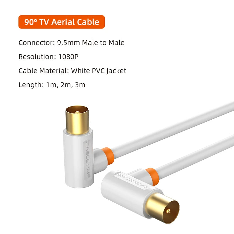 Right-Angle TV Aerial Cable, Male to Male