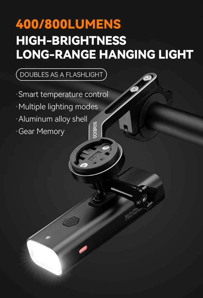 Bike Front Light 400/800LM USB-C Rechargeable IPX6 Aluminum