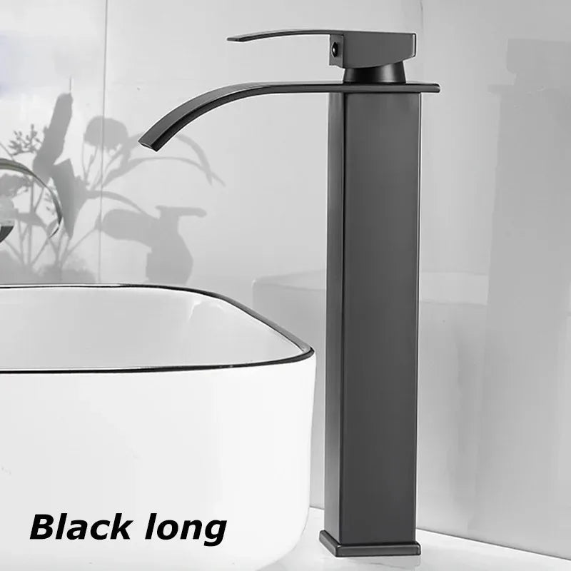Bathroom Home Waterfall Wash Basin Stainless Steel High And Low Faucet Black Hot And Cold Toilet Wash Basin